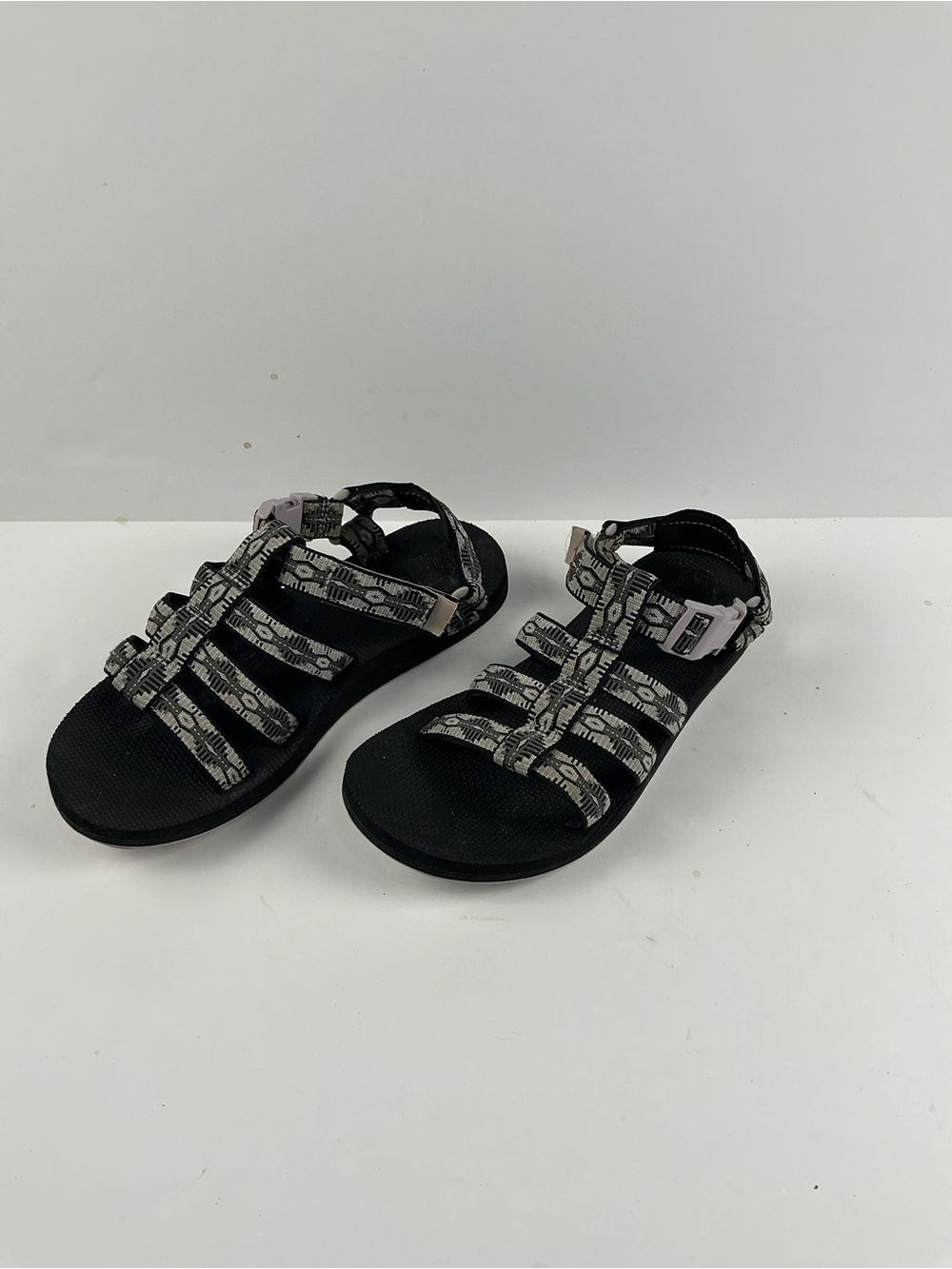 Teva Black Dorado Strappy Sandals with Aztec Patterned Gray Straps